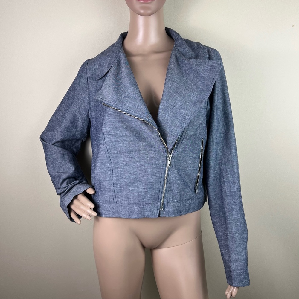 JILL JILL STUART BLUE BIKER JACKET - Picture 2 of 6